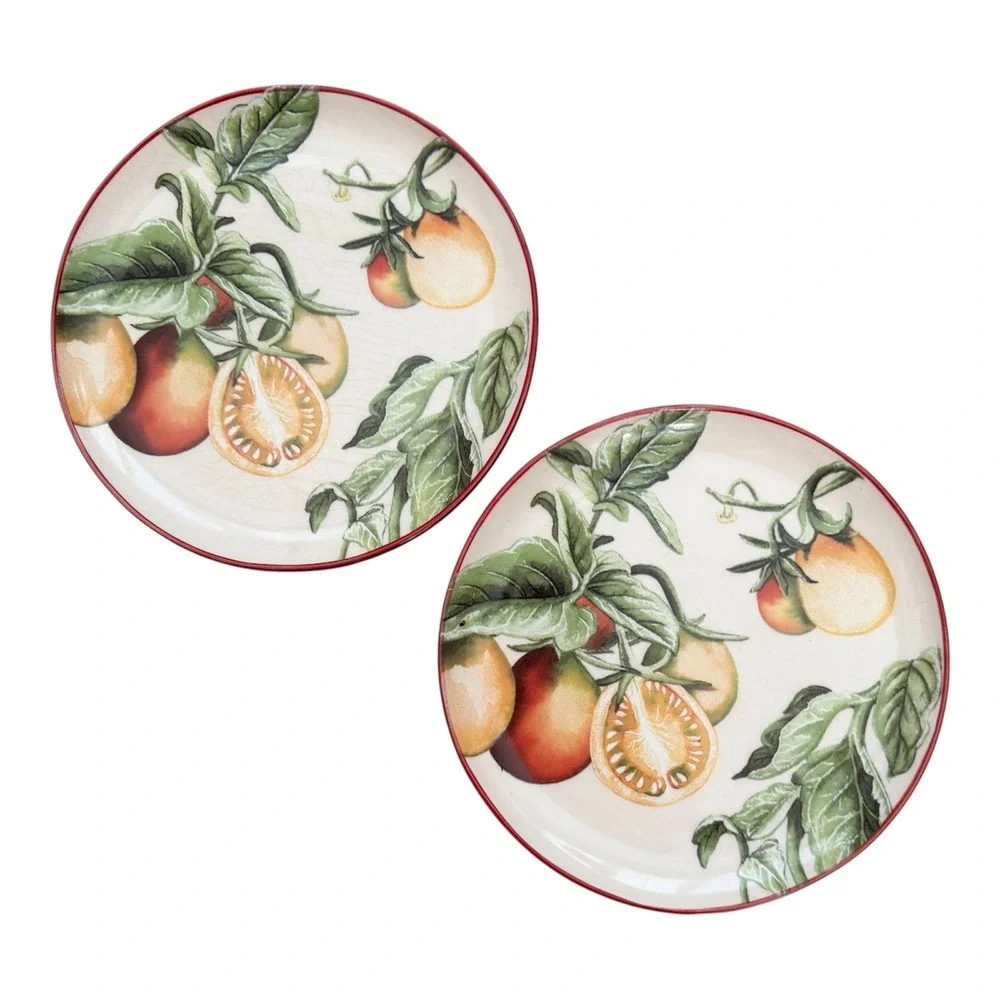 Williams Sonoma Tomato Vine Salad Plates (Set of 2) Made in Italy Ceramic 8.5
